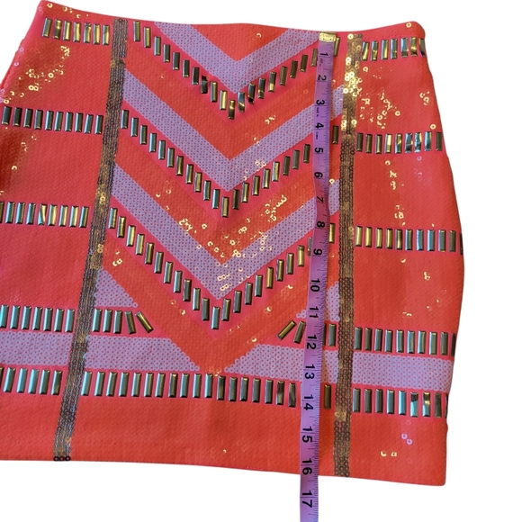 Bebe Orange Pink Gold White Sequin Bodycon Mini Skirt - Picture 8 of 8